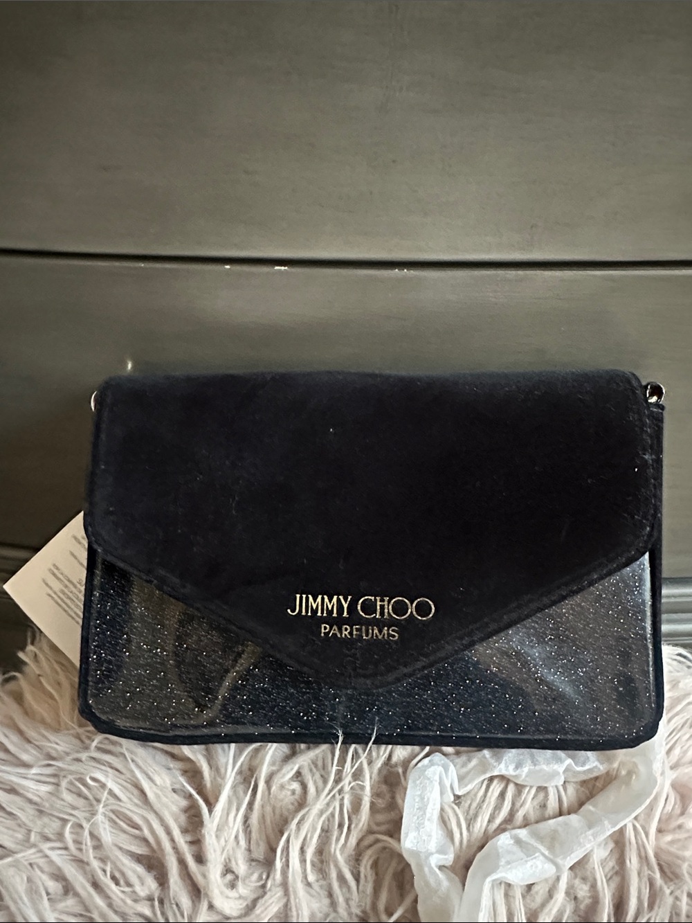Jimmy Choo Navy Velvet & Glitter Envelope Crossbody